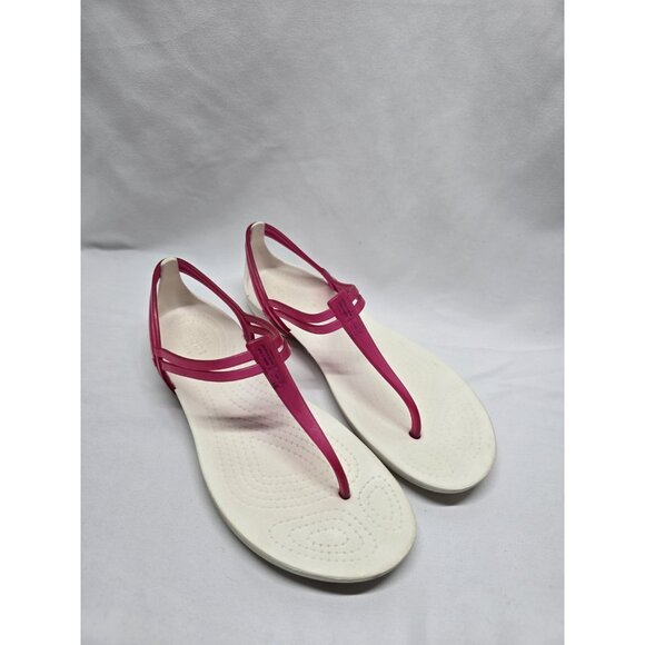 Crocs Isabella White And Pink T-Strap Iconic Comfort Sandal Size 6 Women's - Picture 1 of 16